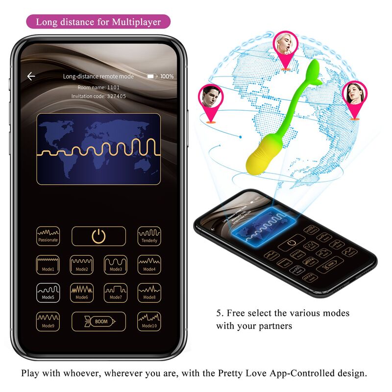 PRETTY LOVE - HUEVO VIBRADOR PULSEN CONTROL APP 12 FUNCIONES RECARGABLE USB VERDE-AMARILLO - Imagen 18