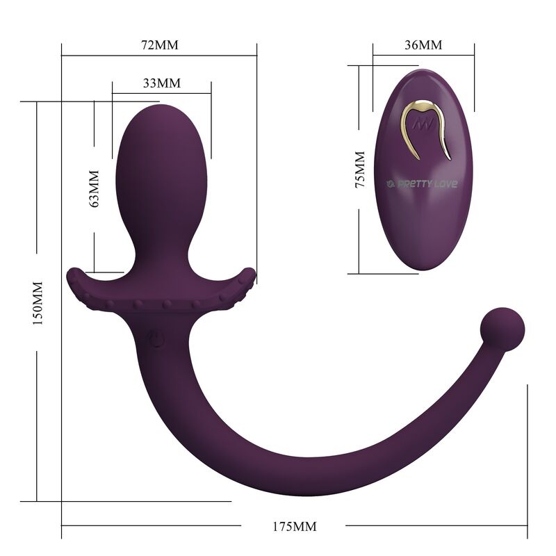 PRETTY LOVE - LIOEA PLUG ANAL CON COLA VIBRADOR 12 FUNCIONES COLOR MORADO CONTROL REMOTO - Imagen 10