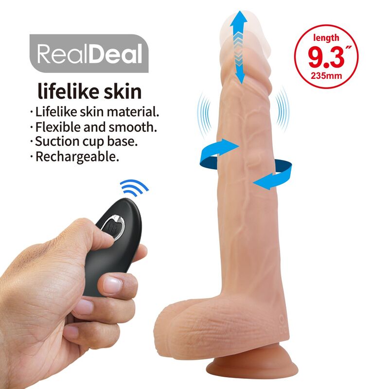 PRETTY LOVE - MILES DILDO VIBRADOR CON EMPUJE Y ROTACIÓN CONTROL REMOTO 23,5 CM Ø 4,8 CM COLOR NATURAL - Imagen 7
