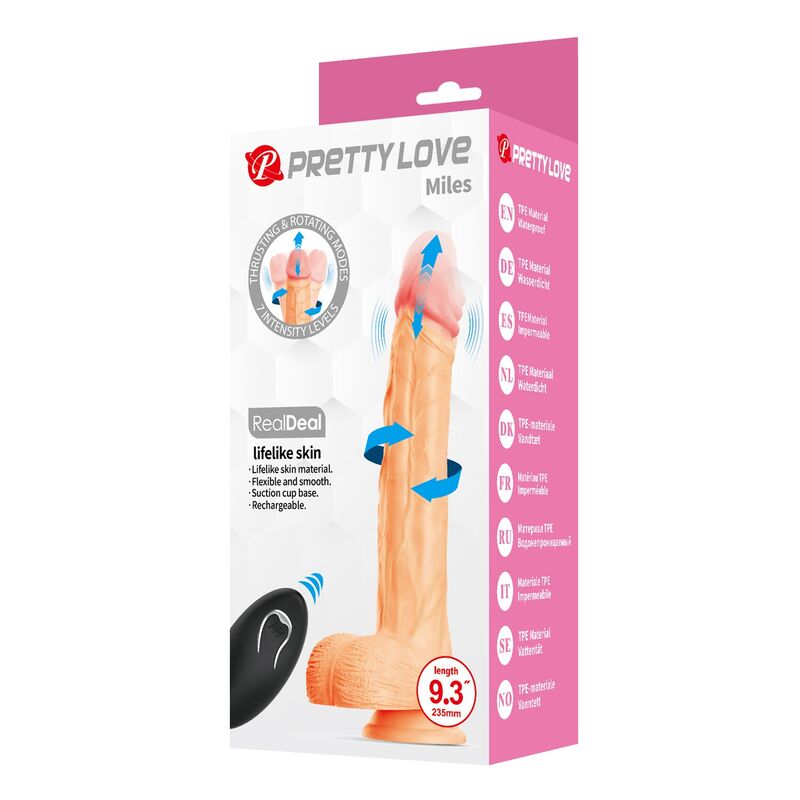 PRETTY LOVE - MILES DILDO VIBRADOR CON EMPUJE Y ROTACIÓN CONTROL REMOTO 23,5 CM Ø 4,8 CM COLOR NATURAL - Imagen 9