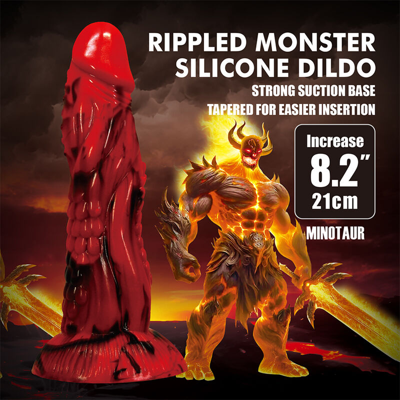 POWER MONSTERS - MINOTAUR DILDO FANTASÍA CON VENTOSA 21 CM Ø 5 CM ROJO Y NEGRO - Imagen 7