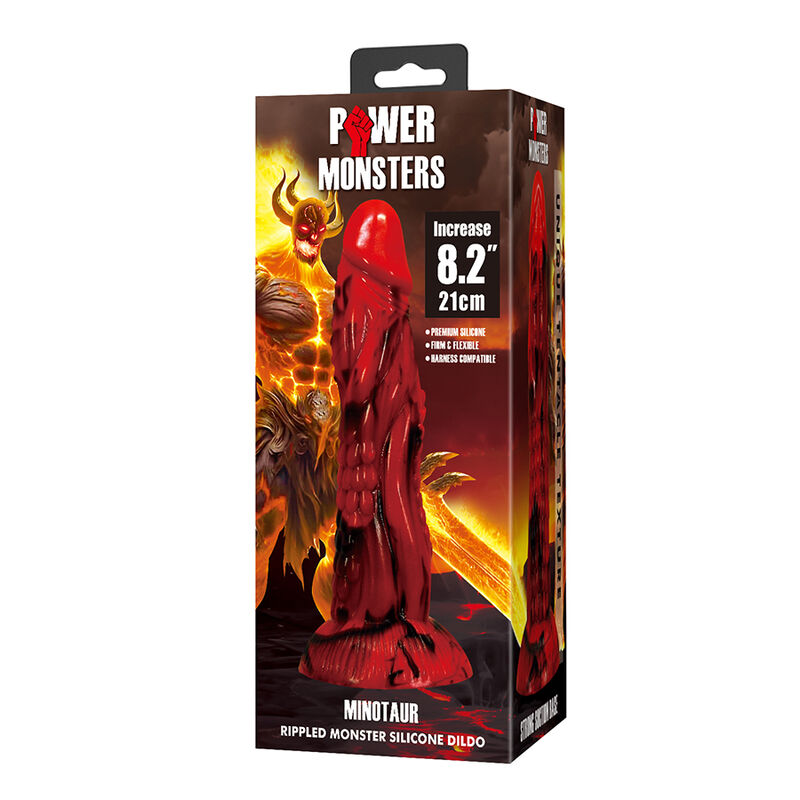 POWER MONSTERS - MINOTAUR DILDO FANTASÍA CON VENTOSA 21 CM Ø 5 CM ROJO Y NEGRO - Imagen 6