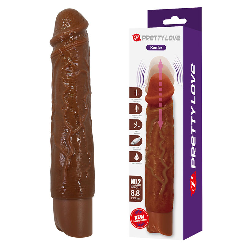 PRETTY LOVE - KESSLER DILDO VIBRADOR REALISTA 10 MODOS DE VIBRACIÓN Y 10 DE EMPUJE 22 CM MARRÓN